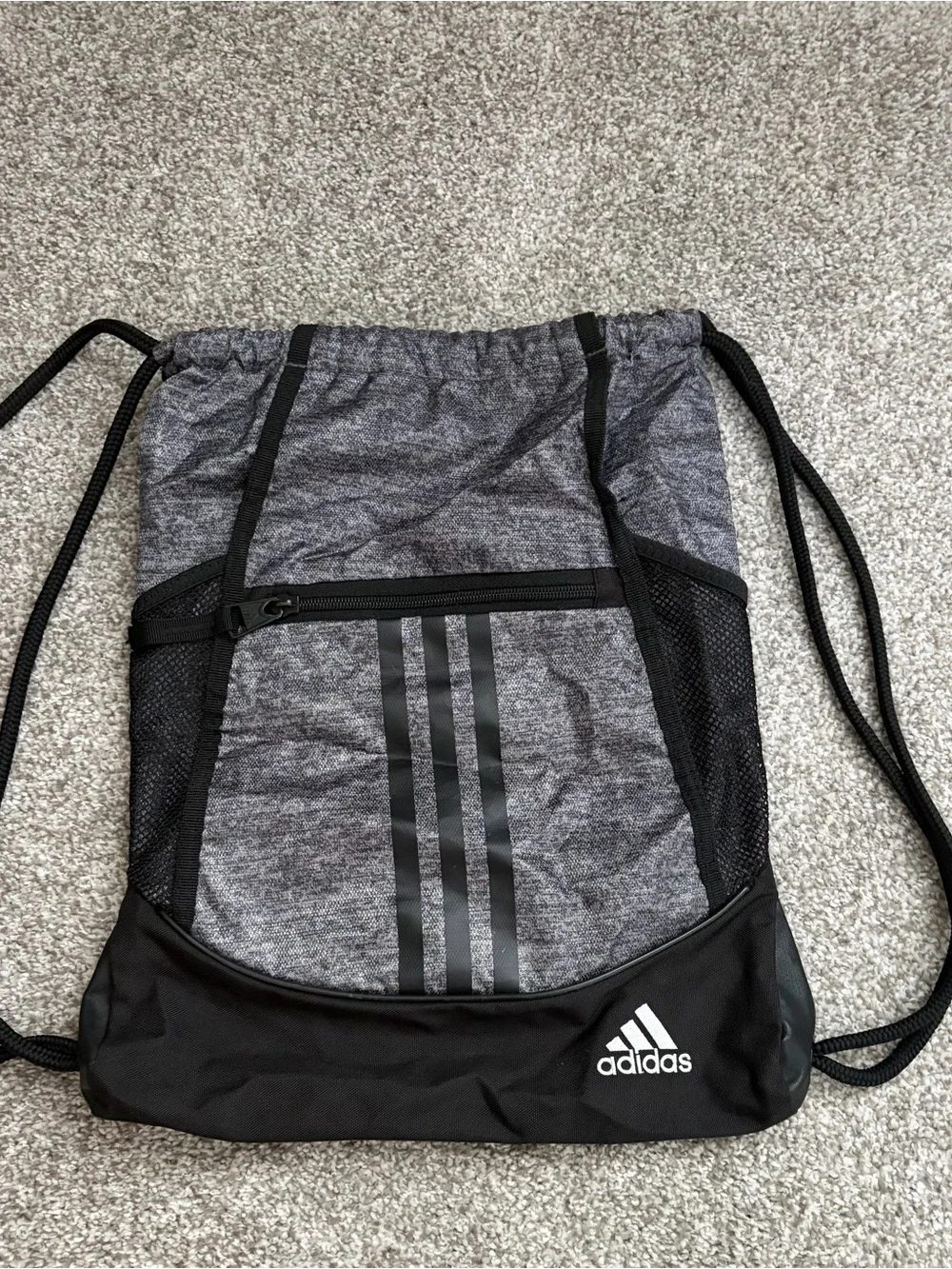 adidas Gray Heather & Black Drawstring Backpack